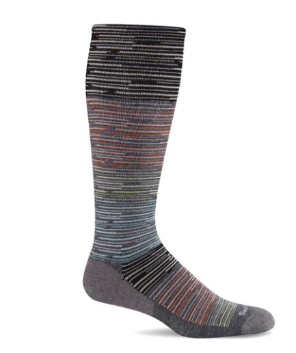 Sockwell Kompressionssocken mit Merinowolle in grau mit farbigen Streifen und Punkten, Kompression entspricht Klasse 1