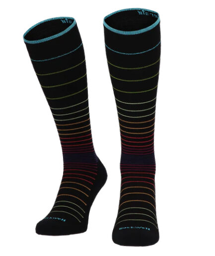 Sockwell Kompressionssocken mit Merinowolle in schwarz mit farbigen Streifen, Kompression entspricht Klasse 1