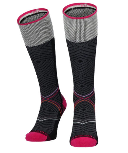 Sockwell Kompressionssocken mit Merinowolle in schwarz mit rosa Akzenten, Kompression entspricht Klasse 2