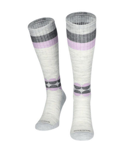 Sockwell Kompressionssocken mit Merinowolle in grau mit grau/violettem Muster, Kompression entspricht Klasse 1