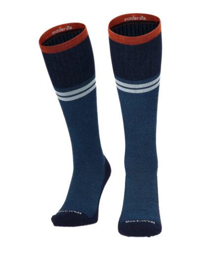 Sockwell Kompressionssocken mit Merinowolle in blau mit 2 weissen Streifen, Kompression entspricht Klasse 1