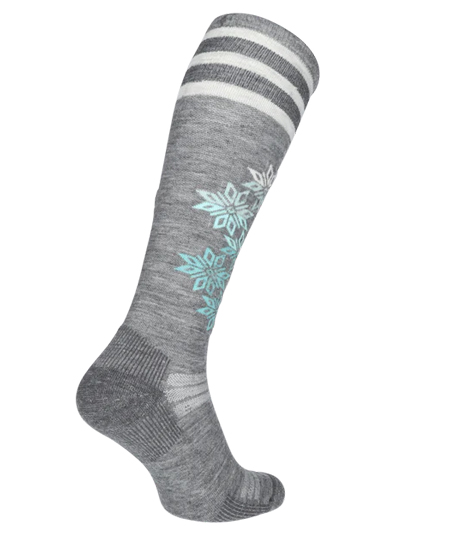 Skisocken mit Kompression von Sockwell in der Farbe grau mit Schneeflocken